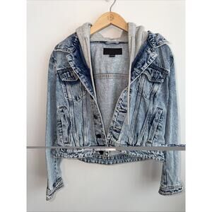 Blank NYC Denim And Gray Detachable Sweatshirt Hood Jacket Size Small Button
